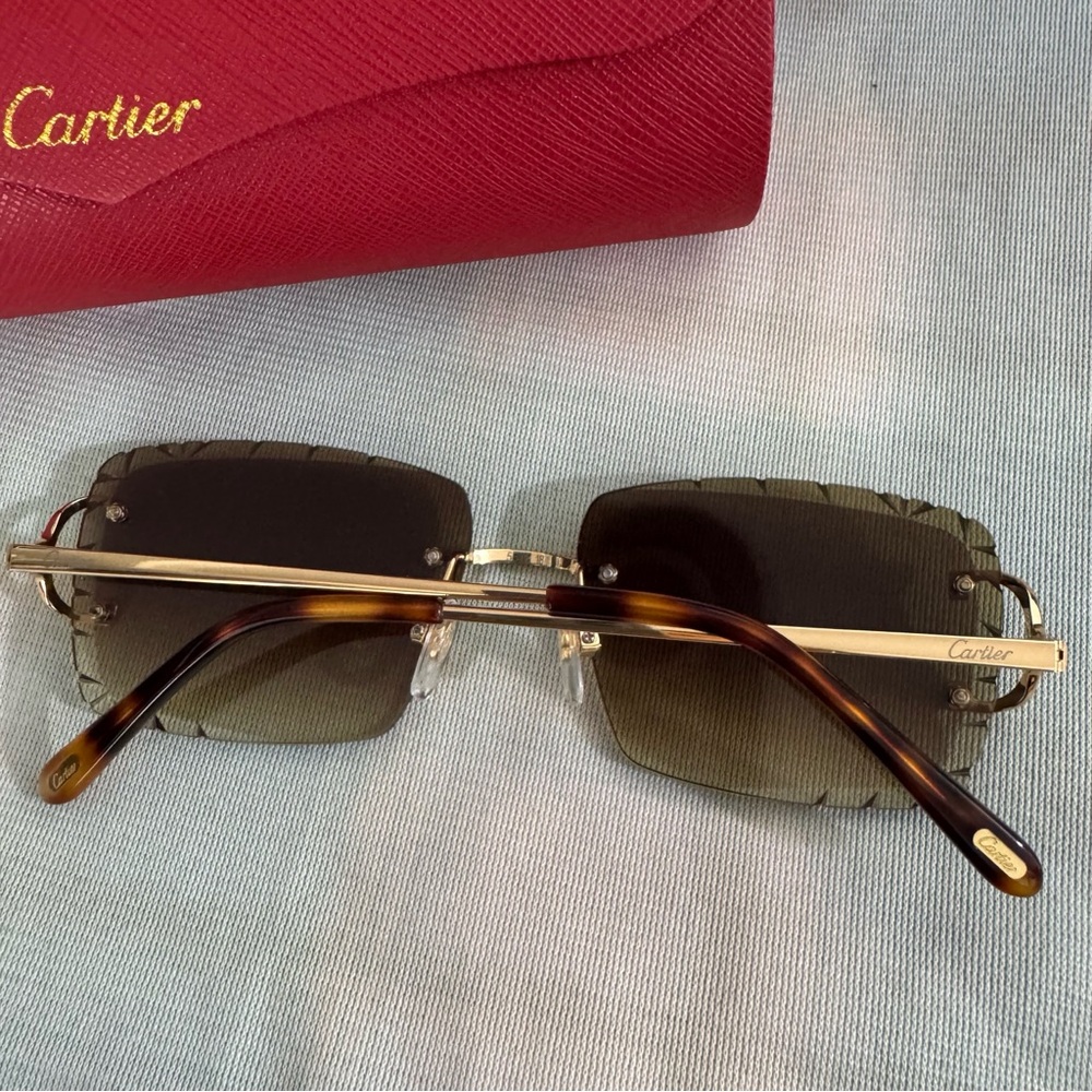 Cartier Brown Gold-Plated Frame Rectangular Sungl… - image 8